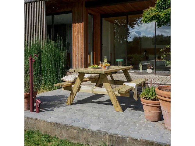 Houten picknickbostafel 6 personen - afbeelding 2 van  7