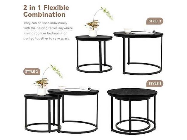 Houten salontafel, ronde bijzettafels - afbeelding 4 van  5