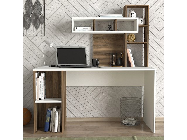 Houten studiebureau | 100% melamine gecoat | 18mm dik | 140cm breedte | wit notenhout - afbeelding 1 van  4