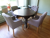 Houten tafel + 4x stoffen stoel - afbeelding 2 van  6