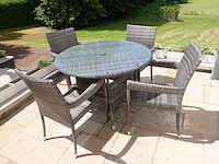 Houten tafel + 4x stoffen stoel - afbeelding 5 van  6
