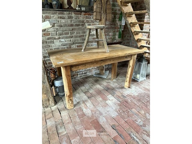 Houten tafel l152xb70xh81 cm met houten krukje - afbeelding 1 van  3
