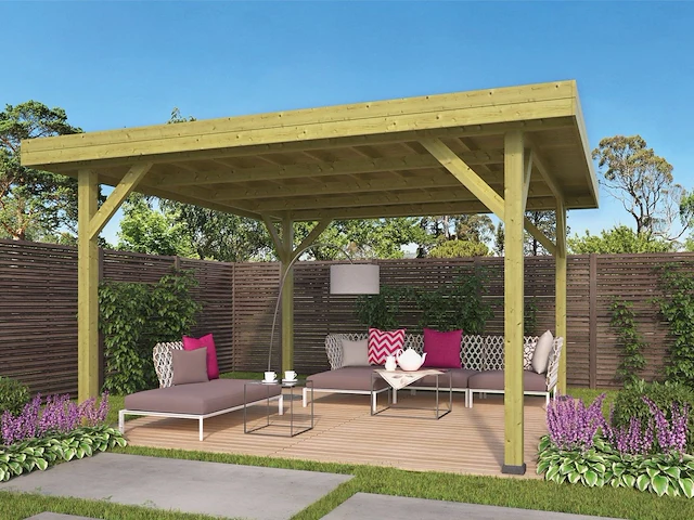 Houten terrasoverkapping prieel modern groot p068903 - afbeelding 1 van  1