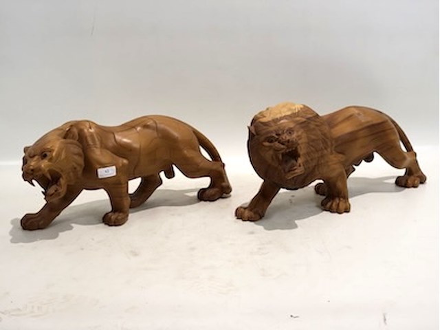 Houten tijger en leeuw - afbeelding 1 van  9