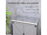 Houten tuinkast buiten, tuinopslagkast met gegalvaniseerd stalen werkblad 79x43x92cm grijs - afbeelding 5 van  7