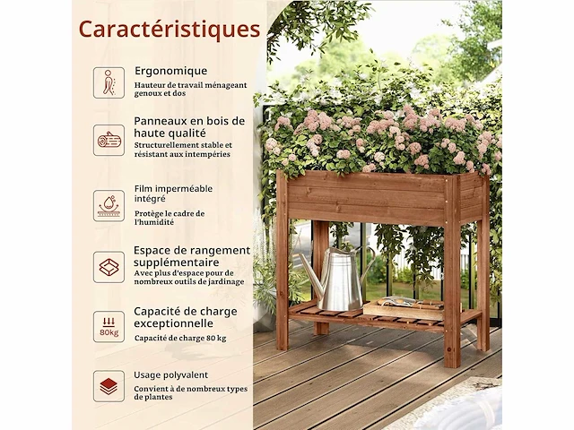 Houten verhoogde plantenbak, met bloembak - afbeelding 3 van  6