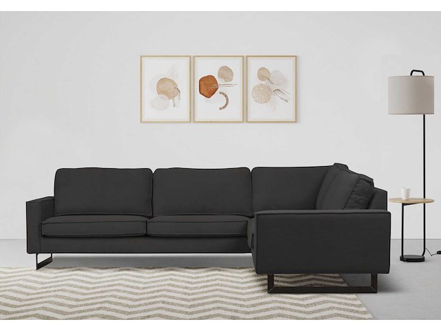 Houtskoolgrijze ribfluwelen hoekbank - afbeelding 4 van  15