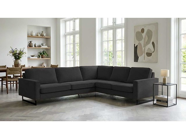 Houtskoolgrijze ribfluwelen hoekbank - afbeelding 8 van  15