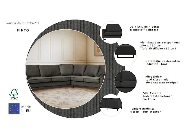Houtskoolgrijze ribfluwelen hoekbank - afbeelding 10 van  15