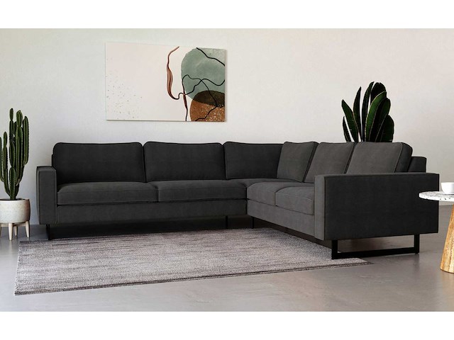 Houtskoolgrijze ribfluwelen hoekbank - afbeelding 15 van  15