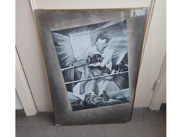 Houtskooltekening bokswedstrijd liston-harrison, gesigneerd jp coopman - afbeelding 1 van  2