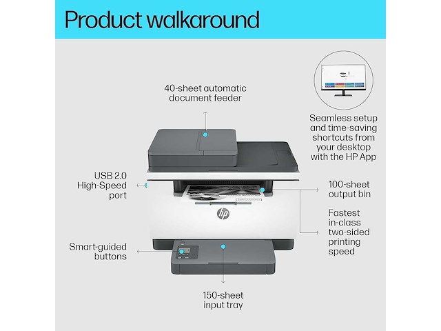 Hp laserjet m234sdw multifunctionele laserprinter, zwart-wit, a4, kopiëren, scannen, dubbelzijdig, wifi - afbeelding 3 van  3