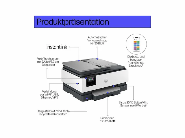 Hp officejet pro 8122e multifunctionele printer, scanner - afbeelding 2 van  3