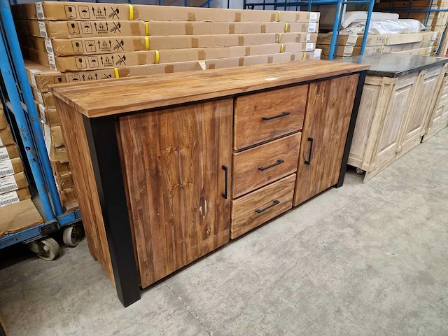 Hsm atlanta dressoir met 2 deuren en 3 laden 170 x 45 x h85cm vintage teak - afbeelding 1 van  7