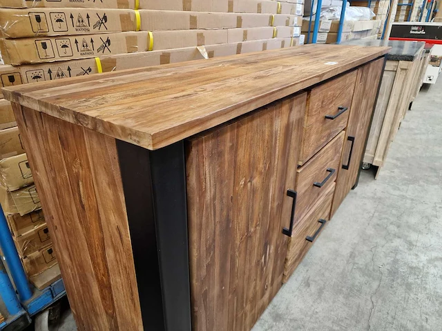 Hsm atlanta dressoir met 2 deuren en 3 laden 170 x 45 x h85cm vintage teak - afbeelding 3 van  7