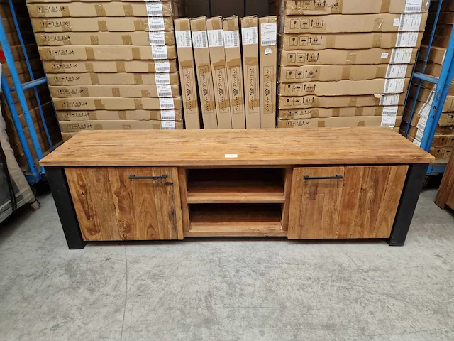 Hsm atlanta tv meubel met 2 deuren en nis 175 x 45 x h50cm vintage teak - afbeelding 2 van  6