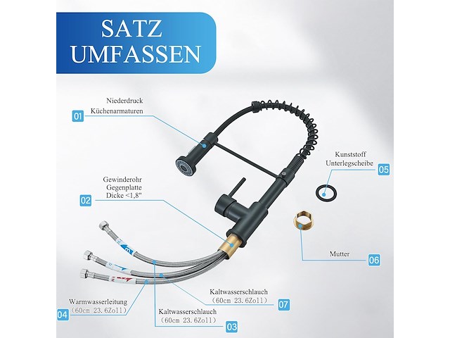 Huahomdy zwarte keukenkraan - afbeelding 5 van  5