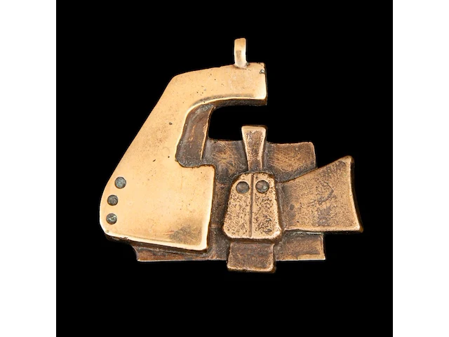 Hubert minnebo (1940), a leather belt with a bronze brown patinated buckle and a ditto pendant, 1/1, signed (+) - afbeelding 5 van  7