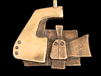 Hubert minnebo (1940), a leather belt with a bronze brown patinated buckle and a ditto pendant, 1/1, signed (+) - afbeelding 5 van  7