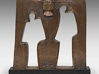 Hubert minnebo (1940), 'hun siddha, verloste ziel, is duidelijk waarneembaar', polished and brown patinated bronze, 1/1, 2017, signed (+) 29.5 x 29 x 6 cm. (11.60 x 11.41 x 2.35 in.)