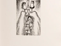 Hubert minnebo (1940), 'volhart', n° 23/60 - 'met gesloten ogen fluisterde hij, zacht kreunend, zijn mooiste herinneringen', polished and brown patinated bronze on book with 9 etches and poetry, 23/60, 2002 (+) 40 x 23 c - afbeelding 2 van  19