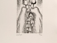 Hubert minnebo (1940), 'volhart', n° 23/60 - 'met gesloten ogen fluisterde hij, zacht kreunend, zijn mooiste herinneringen', polished and brown patinated bronze on book with 9 etches and poetry, 23/60, 2002 (+) 40 x 23 c - afbeelding 10 van  19