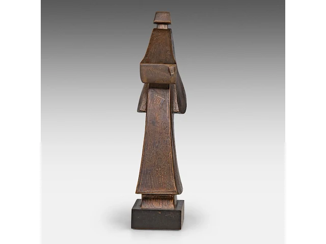 Hubert minnebo (1940), 'zijn wijde mantel herbergde de geheimen van de tijd', polished and brown patinated bronze, 0/0, signed (+) 39 x 20 x 8 cm. (15.34 x 7.87 x 3.14 in.) - afbeelding 5 van  7