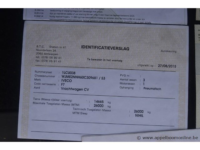 Huisvuilvrachtwagen iveco, ad260syps, wjme2nnh60c309681, 1e insch 24/08/2015, 8710cm³, 228kw, diesel, euro 6, 139443km vlgs ltst keuring (2025), inschrijvingsbewijs deel i en ii, keuringsbewijs, gelijkvormigheidsattest, identificatieverslag - afbeelding 9 van  21