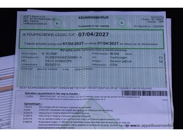 Huisvuilwagen iveco 2y3c, pusher 4000, datum 1ste inschr 20/03/2015, chassisnummer wjme2nnh600305606, km 98,639 laatste keuring, diesel euro vi, deel i+ii, gelijkvormigheidsattest - afbeelding 7 van  19