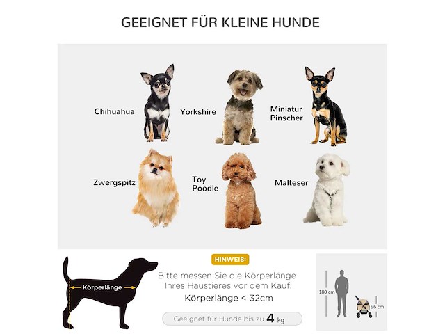 Hundebuggy hondenkar, opvouwbaar, 2 veiligheidsriemen, 2 bekerhouders - afbeelding 4 van  5