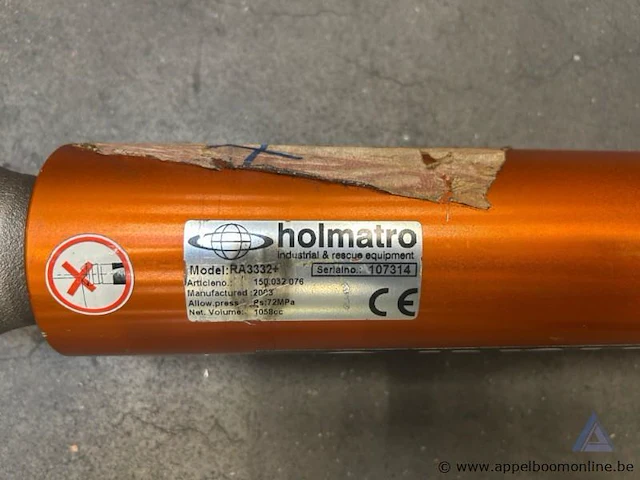 Hydraulische ram holmatro ra3322+, bouwjaar 2003, serienummer 107314, maximale druk 72 mpa - afbeelding 2 van  2