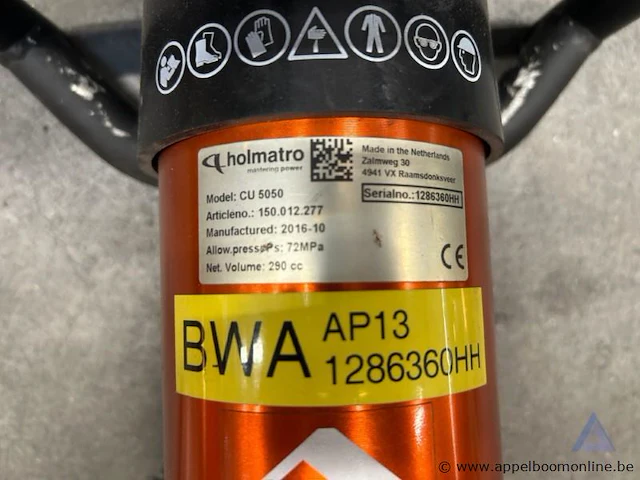 Hydraulische schaar holmatro cu 5050, serienummer 1286360hh, bouwjaar 2016, maximale druk 72 mpa. - afbeelding 2 van  2