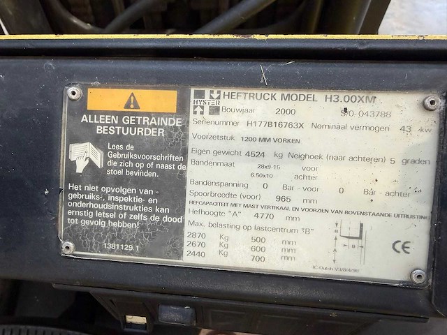 Hyster - 2000 - h3.00xm - vorkheftruck - afbeelding 6 van  14