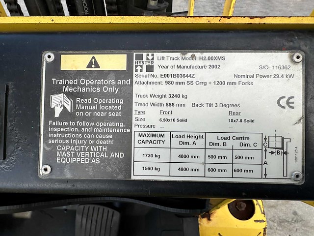 Hyster - 2002 - h2.00 xms - vorkheftruck - afbeelding 2 van  2
