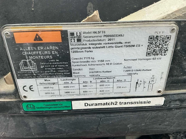 Hyster - 2011 - 4.5 t6 lange wielbasis - vorkheftruck - marge geen btw - afbeelding 7 van  24