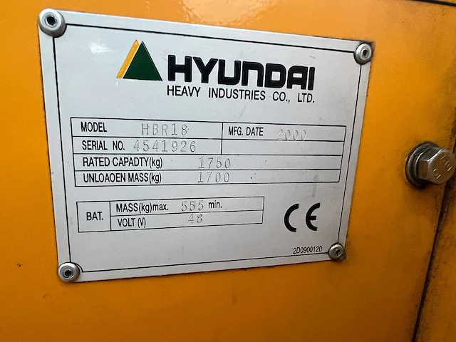 Hyundai - 2000 - hbr 18 - reach truck - afbeelding 11 van  21
