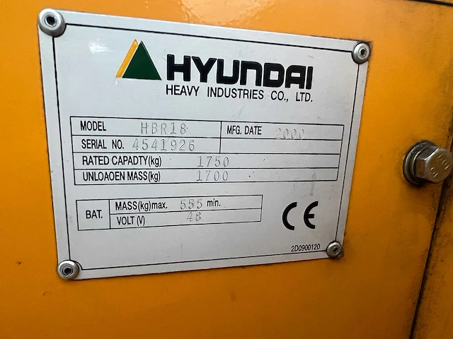 Hyundai - 2000 - hbr 18 frontier - vorkheftruck - afbeelding 4 van  20