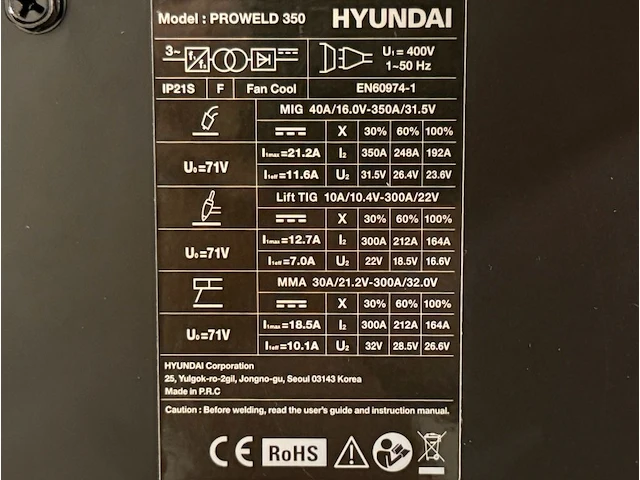 Hyundai proweld 350 multi-proces lasmachine - afbeelding 11 van  21