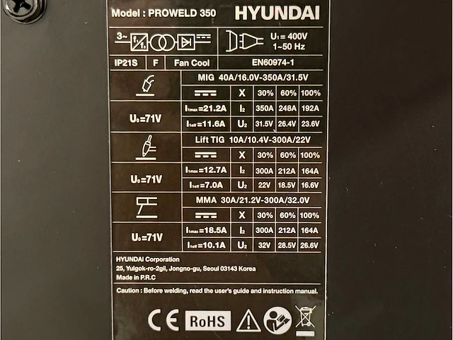 Hyundai proweld 350 multi-proces lasmachine - afbeelding 10 van  20