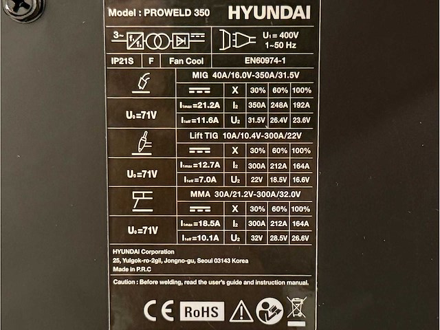 Hyundai proweld 350 multi-proces lasmachine - afbeelding 10 van  20