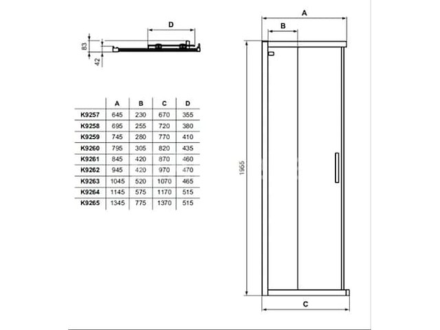 Ideal standard connect 2 - schuifdeur, 2-delig, 90 cm, silver bright/helder glas k9261eo (nr. 15-15) - afbeelding 3 van  3
