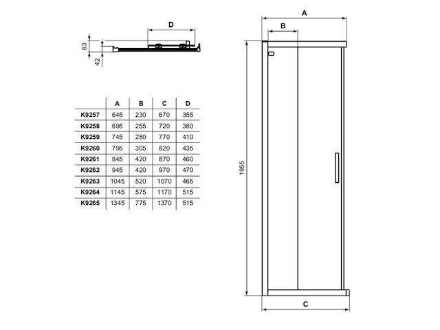 Ideal standard connect 2 - schuifdeur, 2-delig, 90 cm, silver bright/helder glas k9261eo (nr. 15-15) - afbeelding 2 van  3