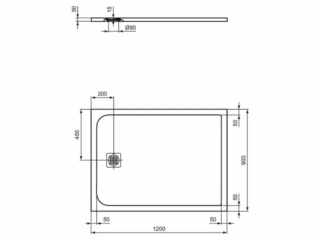 Ideal standard diana s tub ultra flat 120x90 douchebak - afbeelding 3 van  3