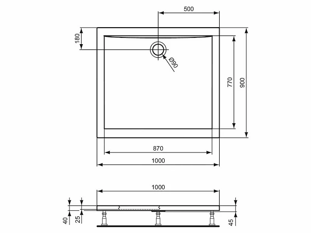Ideal standard diana tub ultra flat 100x90 douchebak - afbeelding 3 van  3