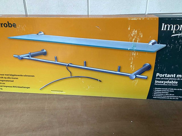 Impresso wandgarderobe rvs met glasplateau - afbeelding 1 van  5