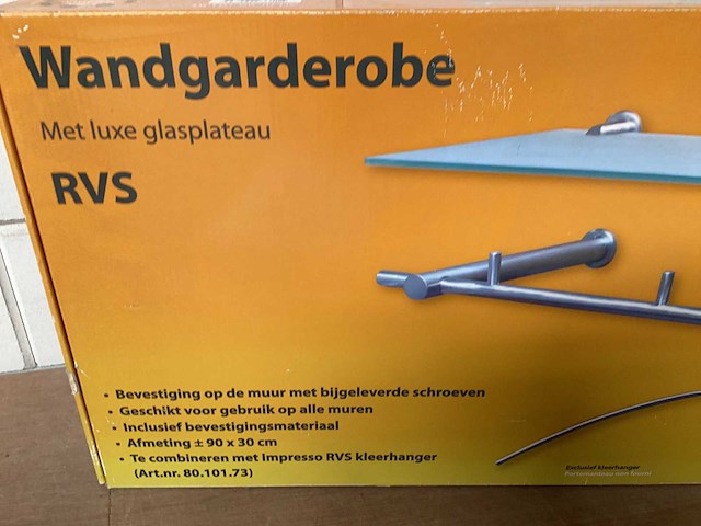 Impresso wandgarderobe rvs met glasplateau - afbeelding 2 van  5