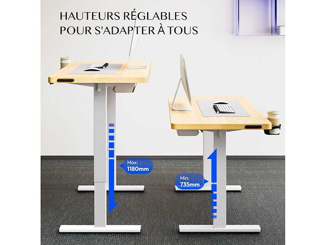 In hoogte verstelbaar bureau flexispot qe1 100 x 60 cm, 4 geheugenfuncties - afbeelding 4 van  6