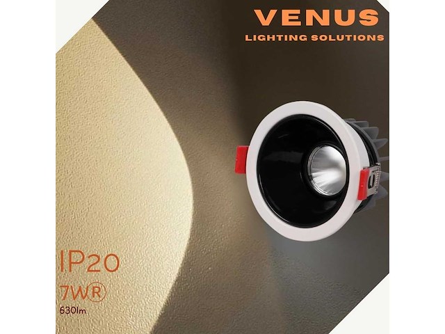 Inbouw led spot – 7w – 3000k warm wit – wit/zwart – ip20(x100) - afbeelding 2 van  4