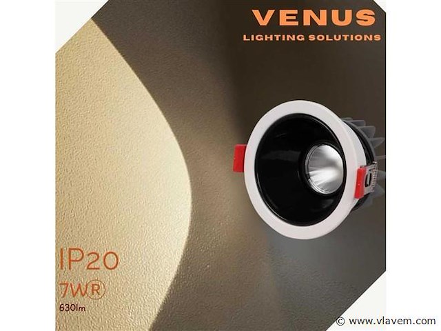 Inbouw led spot – 7w – 3000k warm wit – wit/zwart – ip20(x100) - afbeelding 2 van  5