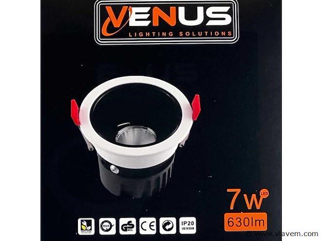 Inbouw led spot – 7w – 3000k warm wit – wit/zwart – ip20(x100) - afbeelding 5 van  5